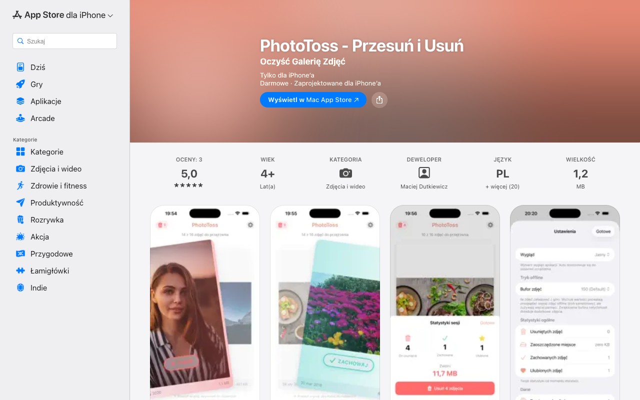 PhotoToss - aplikacja iOS